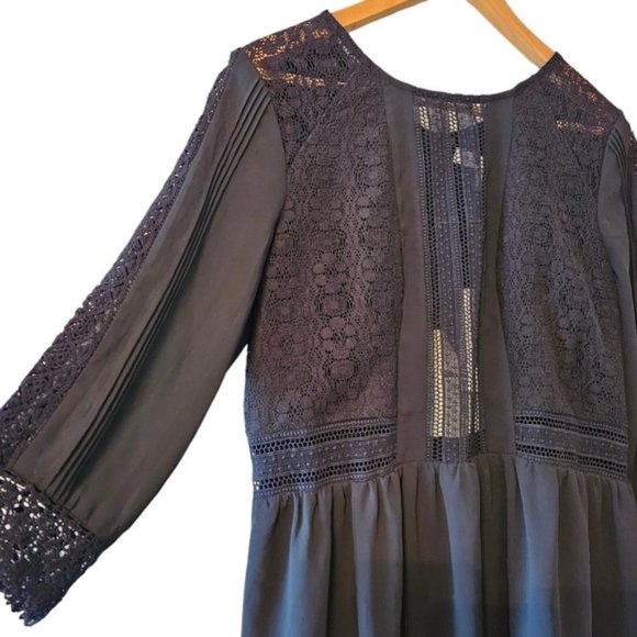 Revolve Heartloom Aimee Lace Mini Dress Cutout Quarter Sleeve Black Dress Size L - Picture 7 of 16